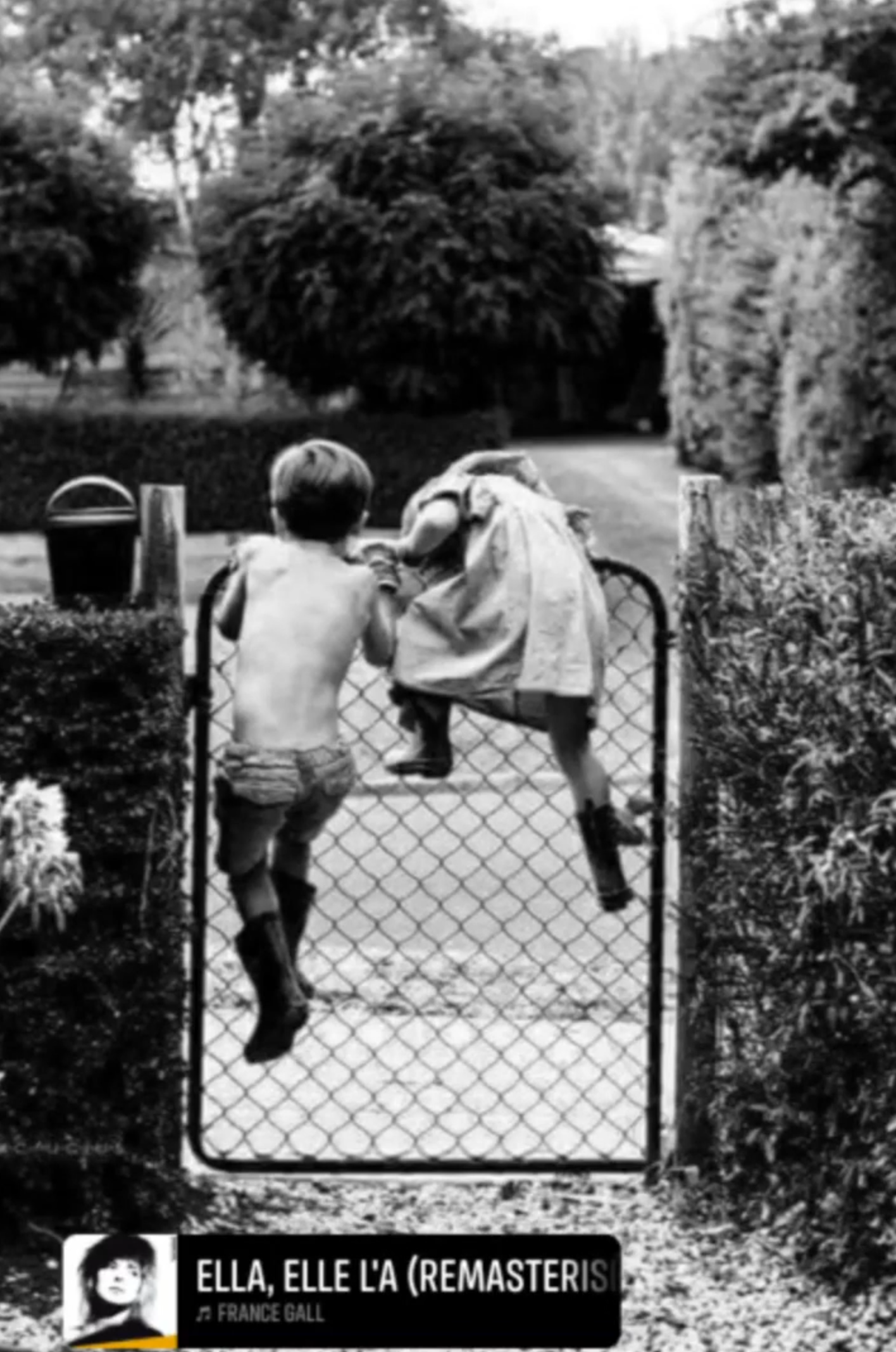 Deux enfant grimpent une clôture